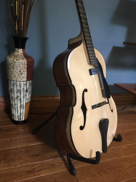 The front and side view of the custom made 2020 Dan Davis Acoustic Ballo Guitar.