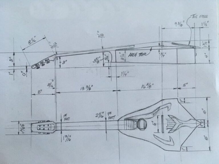 Initial stages of drawing up the Dan Davis custom Corvette Guitar.